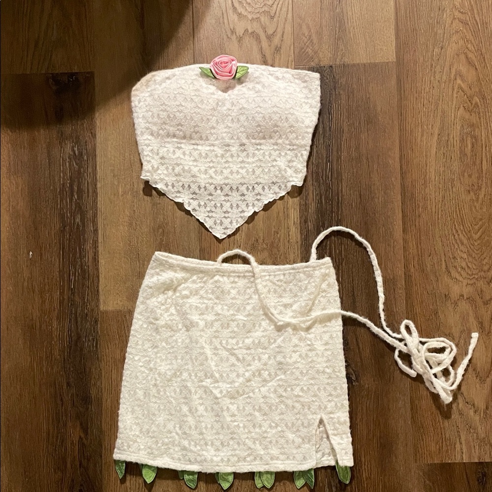 Fashion Brand Company Hole-y Lace Set with Pink Rose Accent